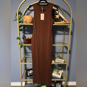 Quince Brown Tencel Jersey Tank Maxi Dress sz S Women’s Side Slit Sleeveless NWT